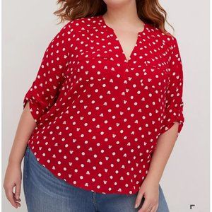 DISNEY MINNIE MOUSE HARPER PULLOVER BLOUSE - GEORGETTE DOT RED & WHITE